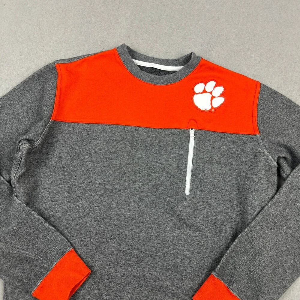 Clemson Tigers Sweater Men Large Gray Orange Nike Football Paw Zip Pocket NCAA L